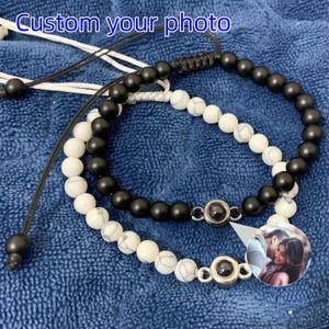 Манжета персонализированный круглый браслет PO 6 мм White Howlite и Black Matte Bracelet Project Персонализированный памятный подарок 230728