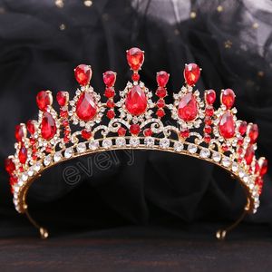 Luksusowa księżniczka Tiara Crown Vintage zielony czerwony niebieski kryształ tiara kobiety