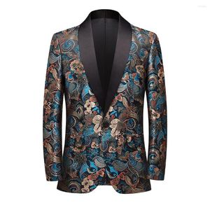 Men's Suits Luxury Floral Jacquard Tuxedo Blazer Men One Button Shawl Collar Dress Suit Jacket Mens Party Dinner Wedding Costume Homme