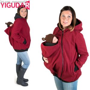 Moderskapsklänningar Baby Strap Jacket Kangaroo Hoodie Winter Maternity Hoodie Maternity Coat Z230728