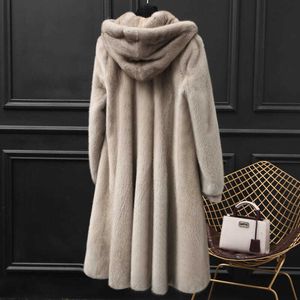 Women's Fur Faux Fur Women's Winter Faux Fur Jacket Mid-Length Solid Fur Hooded Coat warm winter jacket NEW Faux Mink Coat HKD230727