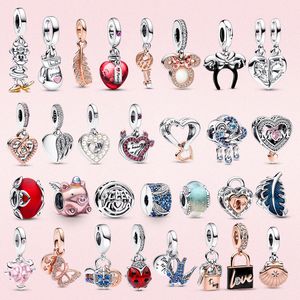 925 Silver Fit Pandora Charm Heart Ball Mouse Fashion Sharms مجموعة قلادة DIY Fine Beads Jewelry ، هدية خاصة للنساء