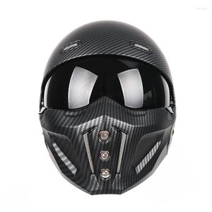 Motorradhelme Kohlefasermuster Helm Vintage Moto Schwarz Kombination Voll Halb Cruising Cascos Motorcross Capacetes