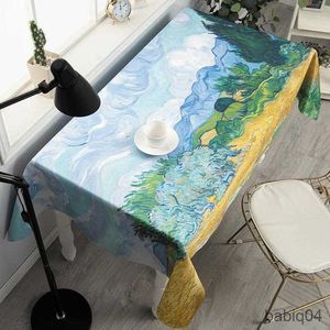 Table Cloth Oil Painting Waterproof Coffee Table Cover Rectangular Tablecloths Party Decoration Table Cloth R230726