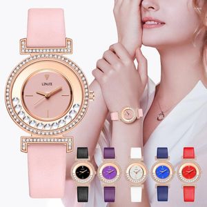 Relógios de pulso minimalistas femininos relógios simples com mostrador de diamante design feminino relógio de pulso de couro para presentes casuais para mulheres