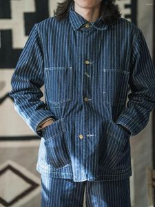 Jaquetas masculinas fora de estoque da década de 1930 jaqueta listrada Wabash vintage para trabalho casaco ferroviário jeans