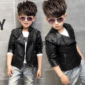 Jackets Fashion Kids Leather Jacket Girls PU Jacket Children Motorcycle Outwear For Baby Girl Jackets Rivet Boy Coats w12 J230728