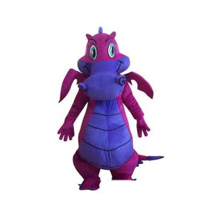 Factory Big Purple Dragon Mascot Costume Fancy Dress Adult Size239f