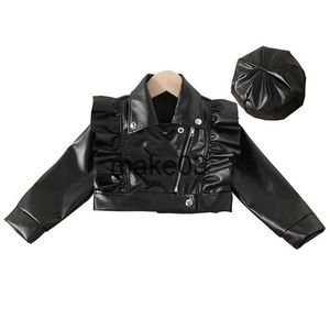 Jackets New Girls' Fashion Spring And Autumn Short Leather Jacket Fashionable Party Casual Warm Windproof Children's Clothing Jacket J230728