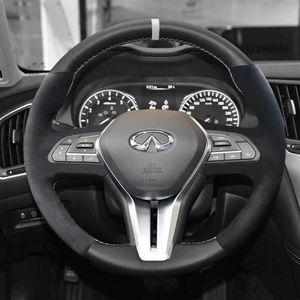 Handgenähte, individuelle Auto-Lenkradabdeckung aus Kohlefaser-Wildleder für Infiniti Q50 QX50 Q70 QX60 Qx70 q306673738193g