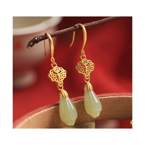 Andere Modeaccessoires Natürliche Jade-Jaspis-Ohrringe Damen Nationalstil Elegant Lange Tropfenlieferung Otdxq