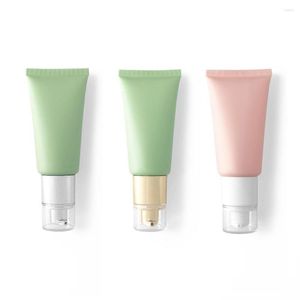 Vorratsflaschen, leere kosmetische Squeeze-Flaschen, 50 g, 50 ml, 1,8 Unzen, grün-rosa Kunststoffrohr mit Airless-Pumpe