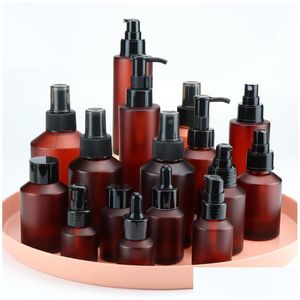 Paketleme Şişeleri Boş Amber Cam Şişe Paste Losyon Sprey Pompası Konteyner 15ml 30ml 60ml 100ml Makyaj Kozmetik Örnek Damla Delim OTRFV