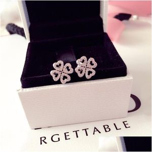 Charm Lucky Clover Stude Earring Oryginalne pudełko do Pandora 925 Sterling Sier CZ Diamond Kolczyki Kobiety Luksusowe biżuterię ślubną Drop Deli Dhfe1