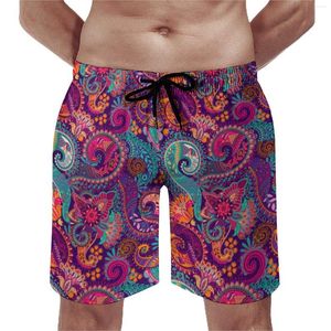 Men's Shorts Floral Paisley Board Purple And Orange Comfortable Beach Pants Leisure Big Size Swimming Trunks Males