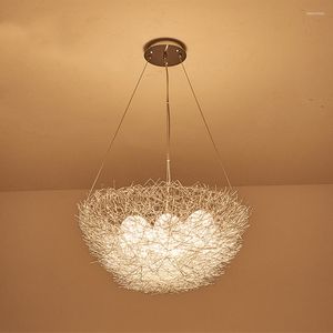 الثريات Nordic Creative Aluminium Wire Nest Lights Lights for Bedroom Halway Room Roomt Restaurant LED LED Tiptures