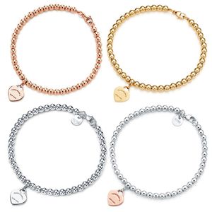 TIFF 100% 925 Silver 4mm rund pärla kärlek hjärtformad armband kvinnlig förtjockad silverbottenplätering för flickvän souvenir gåva294v