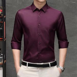 Мужские платья рубашки мужчины осенняя рубашка формальная бизнес с твердым цветом против морщин однобортный