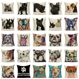 Yastık Dekoratif Yastık Colorul French Bulldog Yastık Kapağı Beagle Dog Turn Pillo Printe Keten Yastık Kaskası Araba Sofa Ev Dekor Yastıkları Taie Oreiller 230727