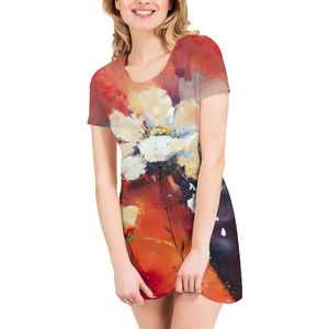 Casual Dresses Temperament T-shirt Skirt Women's Summer 2023 Flower Print Loose Cover Belly Mid-length Short-sleeved Dress