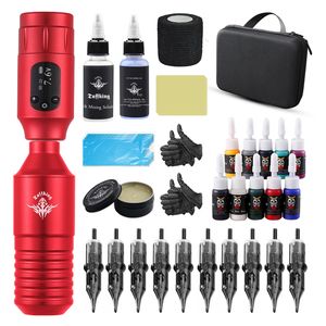 Tätowiermaschine Rotary Pen Wireless Set mit Batterien Tintenpatrone Nadeln Kit für Body Artist 230728