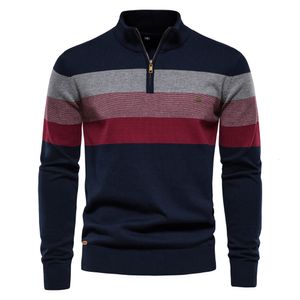 Men s Sweaters AIOPESON Patchwork Pullover Sweater Cotton Casual Zipper Mock Neck for Men Winter Fashion Warm 230728