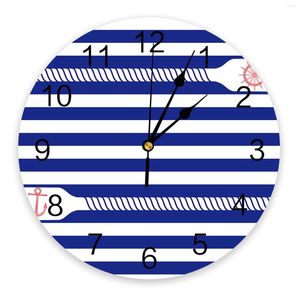 Wall Clocks Anchor Rope Steering Wheel Blue Bedroom Clock Large Modern Kitchen Dinning Round Living Room Watch Home Decor