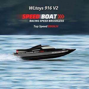 Электрические лодки RC Wltoys Wl916 RC Boat 2,4 ГГц 55 км ч бесщепленной высокоскоростной гонки модели дистанционного управления Скорочниковые болоты Детские игрушки 230727