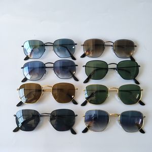 High Quality Glass Lens Hexagonal Sunglasses Men Women Retro Round Sun Glasses Luxury Metal Frame Eyewear