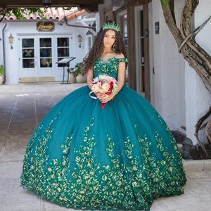 Grüne Prinzessin Quinceanera-Kleider 2024, formale Luxus-Party, mit Perlen verziert, Spitzenapplikationen, süßes 15-Kleid, Abschlussball-Abschlussball-Kleider