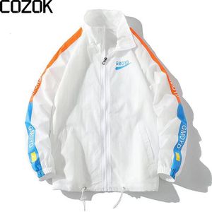 Mens Jackets Summer Varsity Men Patchwork Letter Print Thin Windbreaker Japanese Collar College Street Sunscreen Coat Par 230727