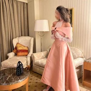 Party Dresses Florine Tulirain Luxury Pink High Neck Full Sleeve Crystal A Line Long Evening Dress Floor Length Sweep Train Prom