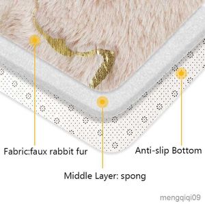 Carpets Rabbit Fur Rug Soft Fluffy Mats Bedroom Golden Marble Carpets Living Room Decoration Luxury Bedside Rug Kids Carpet Room R230728