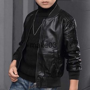 ジャケットボーイズコート秋のファッション韓国の子供用プラスベルベットウォーミングコットンPUレザージャケット38YキッズジャケットアウターJ230728