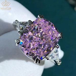 Wedding Rings WUIHA Luxury 925 Sterling Silver 3EX Soft Cushion Cut 5CT VVS Pink Creative Wedding Engagement Ring Exquisite Jewelry 230727