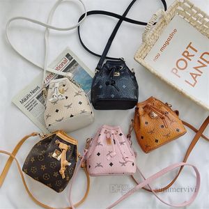 Fashion Kids floral geometric pattern printed purse girls PU leater bucket bag designer children messenger bags wallet Q0642202V