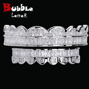 Dental Grills Bubble Letter Baguette Edition Top Model Luxuriöser Look Zähne Weißgold vergoldet Hip Hop Schmuck 2023 Drop Trend 230727