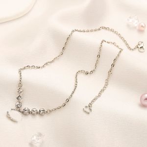 Fashion Charm Women 925 Silver Pendant Necklaces Luxury Design Brand Letter Necklace Inlaid Crystal Pearl Sweater Chains Link Chain Wedding Jewelry