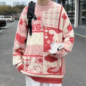 Men's Sweaters Cartoon Knit Sweater Autumn Winter Loose Fasion Pullover Men Casual Ip Op Couple Knitted Patcwork