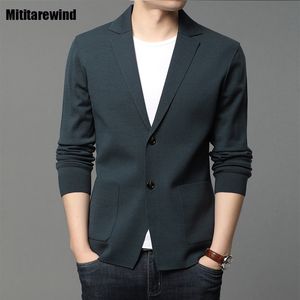 Herrtröjor Kausal Knit Sweater Men Spring Autumn Solid Color Cardigan Coat Korean Fashion Wid Down Collar Outdoor 230728