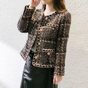 Autumn Spring New Women o-hals brun färg tweed ull kortjacka plus storlek casacos smlxlxxl3xl4xl