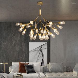 Ljuskronor Art LED -ljuskrona Pendant Lamp Copper Luxury Lighting Nordic Dining Living Firefly Creative Hanging Bedroom Deco Glass Fixture