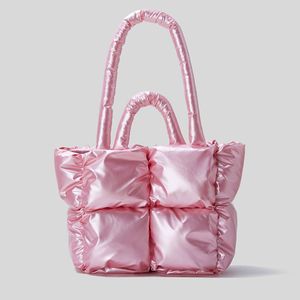 Bolsas de noite Bolsas fofas rosa fluorescente para mulheres Bolsas de mão acolchoadas de náilon Bolsas de mão femininas de inverno Moda feminina Bolsas de ombro Ins 230727