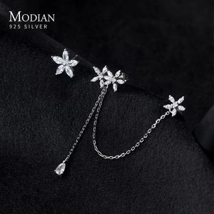 Ear Cuff Modian Moda 925 Prata Esterlina Doce Flor Romântica Borla Presilha Longa Cadeia Brincos para Mulheres Jóias Finas Sem Orelhas Furadas 230728