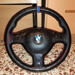 5DカーボンファイバーブラックホールレザーハンドソワララップステアリングホイールカバーBMW E46 E39 330I 540I 525I 530I 330CI M3 2001-20032694