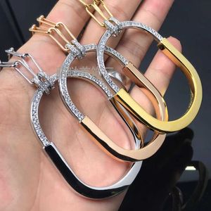 Designermärke TIFFAYS LOCK U-formad två-tonhalsband Single Row Diamond Personlig mångsidig guld 925 Silverpläterat mode