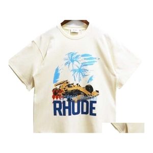 Men'S T-Shirts Designer Fashion Brand Clothing Womens Mens Tshirts Rhude Summer 2023 Oversize Coconut Racing Letter Print Sleeve Loo Otvk2