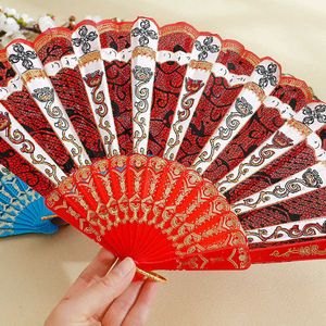 Chinese Style Products Vintage Spanish Fan Style Printed Cloth Hand Folding Fan for Wedding Party Decor or Dancing Prop