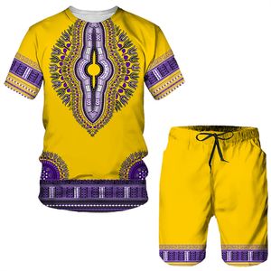 Mens Tracksuits Indian Style Pattern Printing Summer T Shirt Loose Oneck Short SleeveTop Casual Comfortable 2 Piece Outfit Clothing 230727