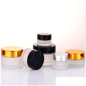 Packing Bottles 5G 10G Glass Bottle Cosmetic Empty Jar Pot Makeup Face Cream Container With Black Sier Gold Color Lid And Inner Pad Dr Otll6